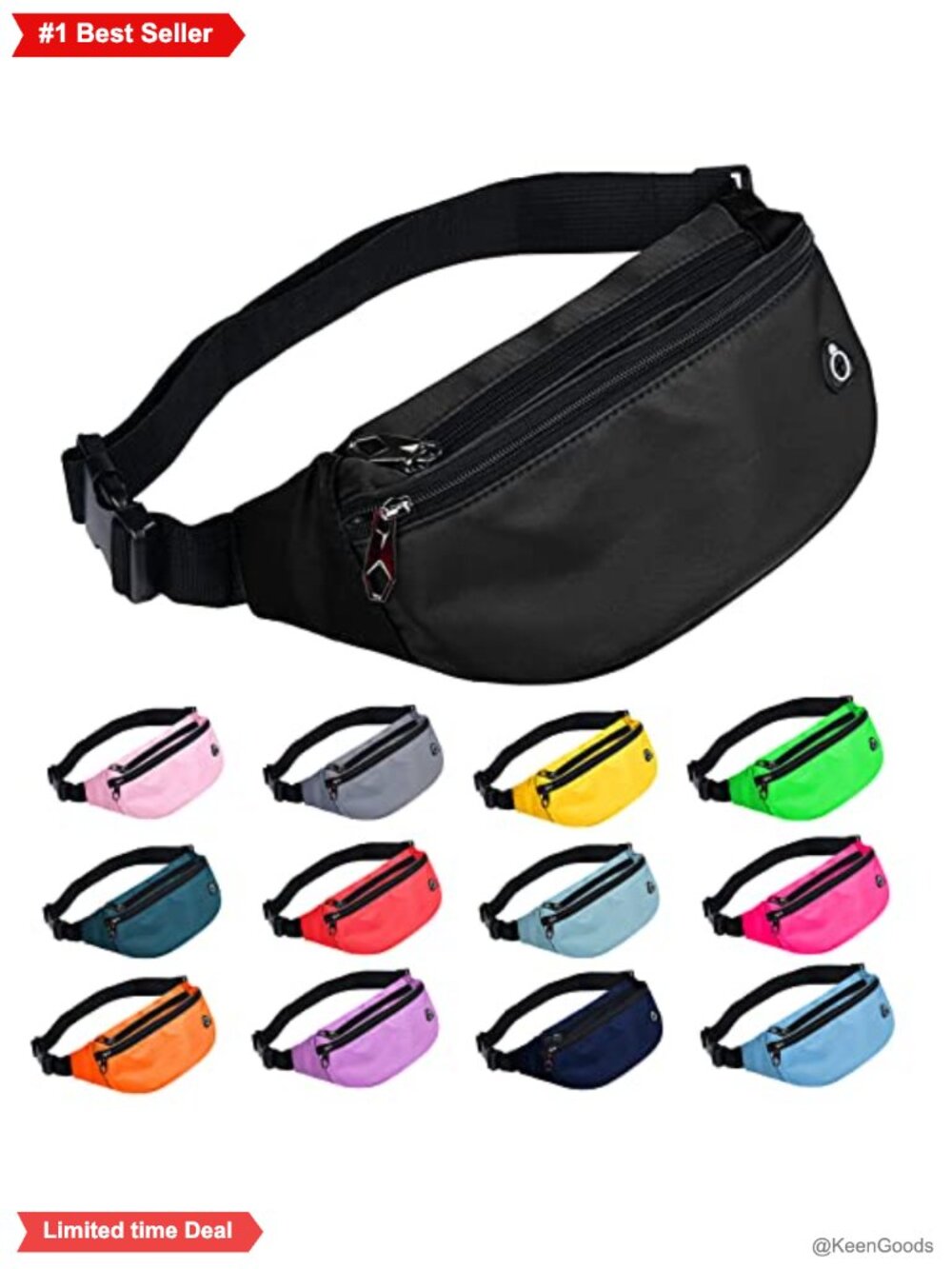 Waterproof Nylon Fanny Pack Waist Bag for Men Women Running Hiking